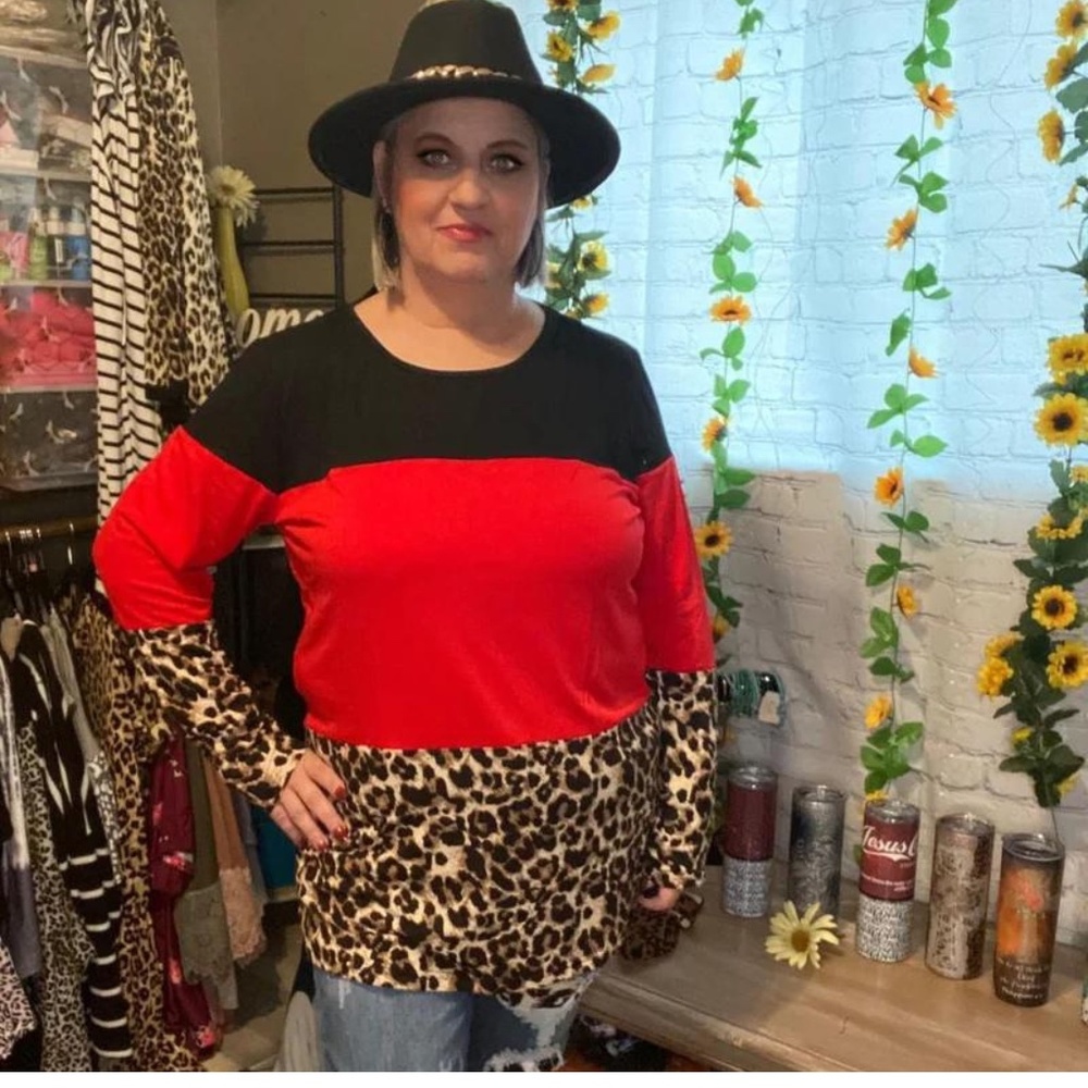 Leopard Colorblock Long Sleeve Top